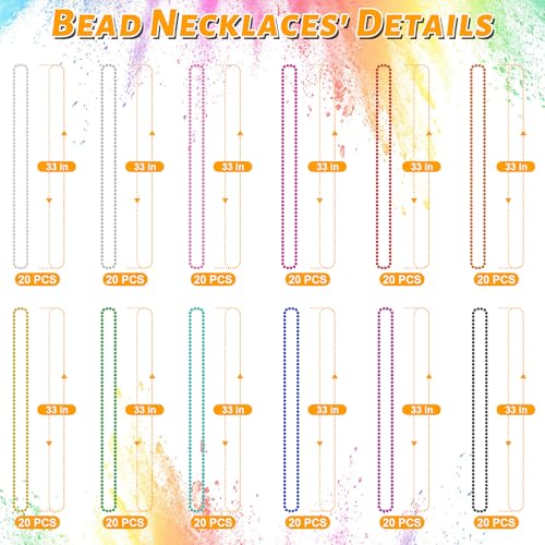 240-Piece 33-Inch Metallic Bead Necklace Bulk Set for Party Decorations