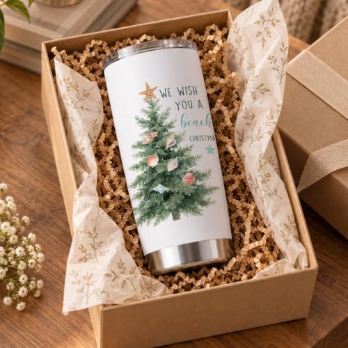LRTOFUTEY Beach Christmas Tree Tumbler 20oz - Christmas Tree-01 with Lid & Straw