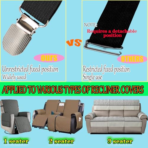 Adjustable Elastic Band Straps for Recliner Sofa Covers - 4 Pack