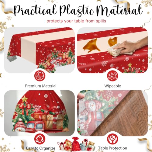 Christmas Snowman Red Disposable Plastic Tablecloths 54 x 108 Inch, Pack of 3 — Winter Holiday Party Supplies