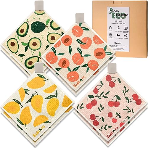 Reusable Swedish Dishcloths 8-Pack, Absorbent Cellulose Kitchen Cleaning Towels