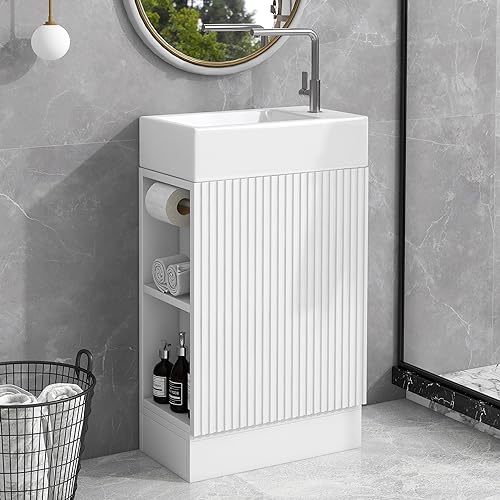 18.6-Inch Modern Bathroom Vanity with Sink and Open Storage Shelves