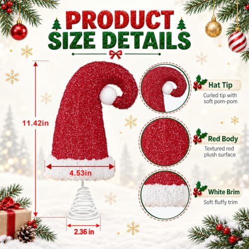 8 Inch Red Santa Hat Christmas Tree Topper with 6H Timer (Battery Operated) - Santi Hat Variation 8 Inch Red Hat