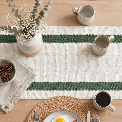 Artoid Mode Forest Green Stripe Woven Table Runner 12x90 Inch