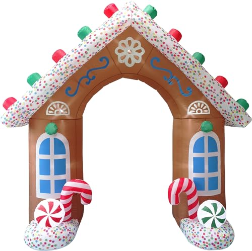 Fraser Hill Farm 8ft Gingerbread Arch Inflatable with Lights - Outdoor Holiday Decoration