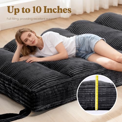 10-Inch Thick Full Size Futon Mattress, Foldable Faux Fur Floor Bed