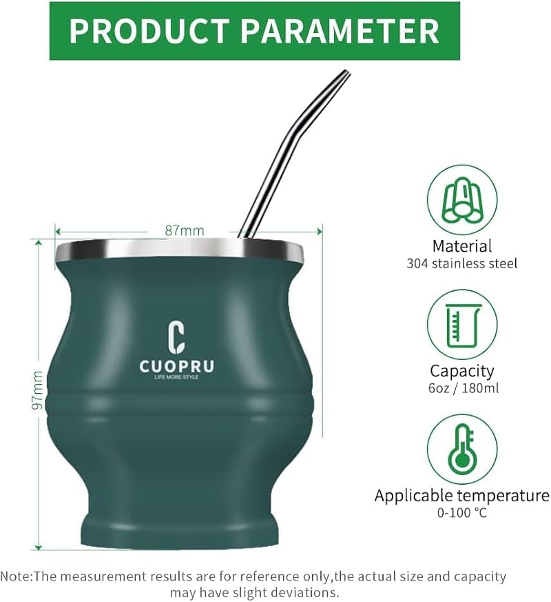 Cuopru Stainless Steel Yerba Mate Cup Set - Double Walled Tea Gourd with Bombilla & Accessories