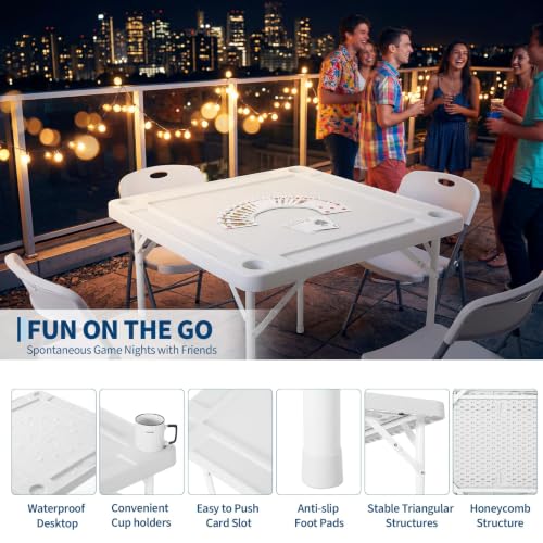 Garvee 35-Inch Folding Mahjong Table with Cup Holders & Trays for 4 Players