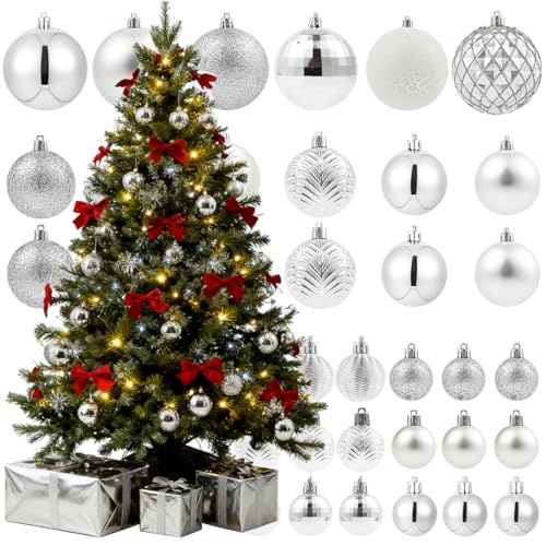 36-Piece Shatterproof Christmas Tree Ornaments - Silver Holiday Baubles Set