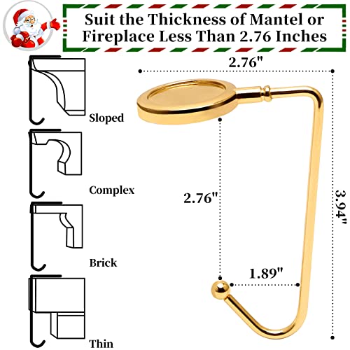 Non-Slip Christmas Stocking Holders for Mantle - 6 Pack Gold Metal Hooks
