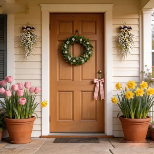 2-Piece Artificial Forsythia Teardrop Swag, 21-Inch Spring Floral Door Decor