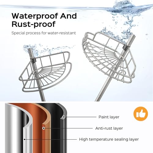 HAMITOR 4-Tier Tension Pole Corner Shower Caddy, Rustproof Adjustable Shelves