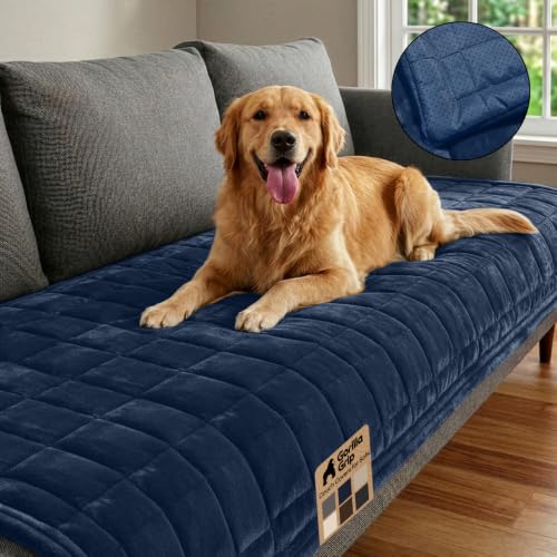Oversized Slip Resistant Plush Quilted Sofa Cover Blanket - Navy, 78x28 Inches
