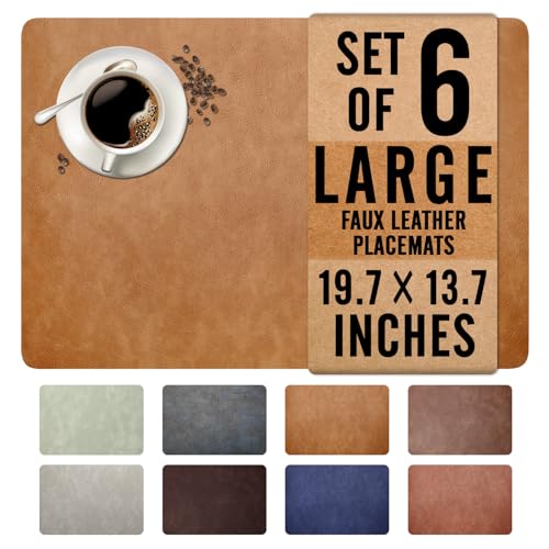 Large Faux Leather Placemats Set of 6, Retro Cowhide Pattern Table Mats