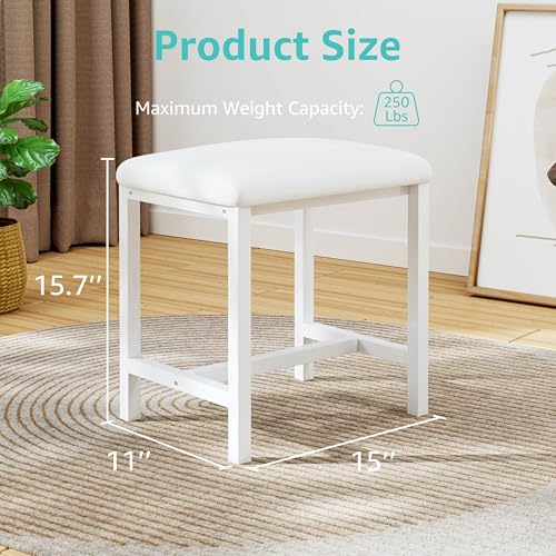 Small Vanity Stool with Faux Leather Cushion for Makeup Desk and Bedroom