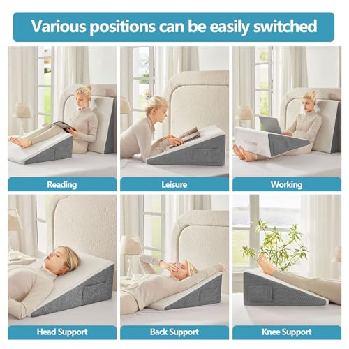 Ergonomic Bed Wedge Pillow for Sleeping - 10 Inch Memory Foam