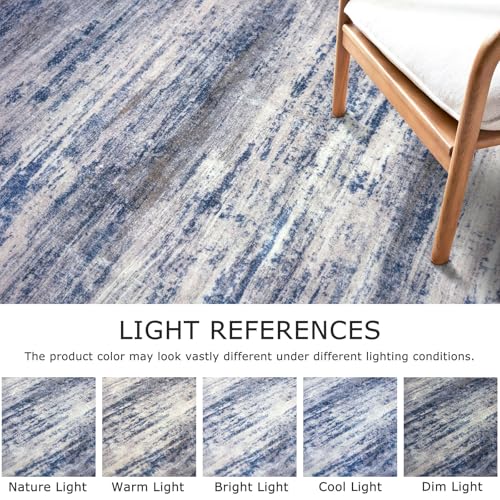Washable 2x6 Rug Runner, Non-Slip Abstract Striped Hallway Rug, Grey-Blue