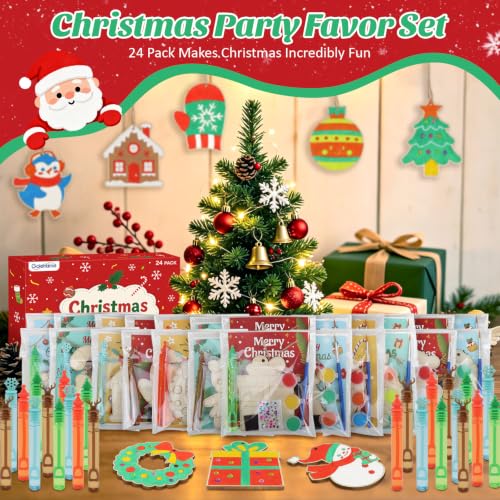 24 Pack Christmas Party Favors Kit with Wooden Ornaments, Bubbles, Magnets & More – Goldentime