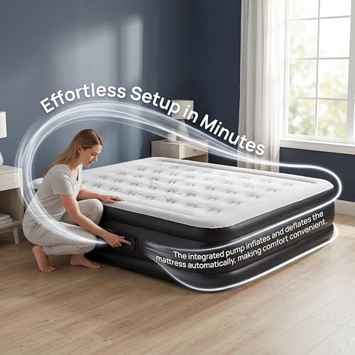 16-Inch Queen Air Mattress with Built-in Pump - Portable Flocked Inflatable Bed