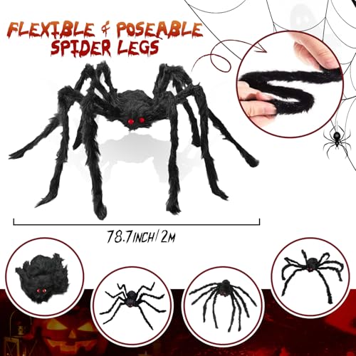 6.6 Ft Giant Halloween Spider Decoration - Poseable Furry Fake Spider