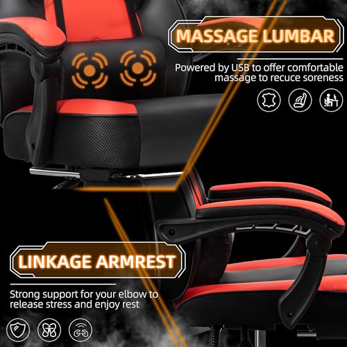 Ergonomic Gaming Chair with Retractable Footrest and Massage Lumbar Support