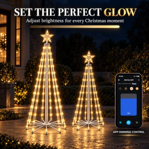2-Pack Cone Christmas Trees - 5ft & 6ft Outdoor Holiday Decor with Warm White LEDs