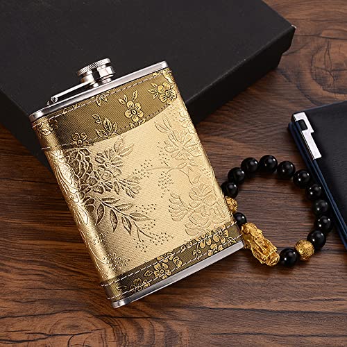 Golden Pattern 8oz Personalized Hip Flask for Men & Women, Portable Leak-Proof Whiskey Bottle for Camping & Parties