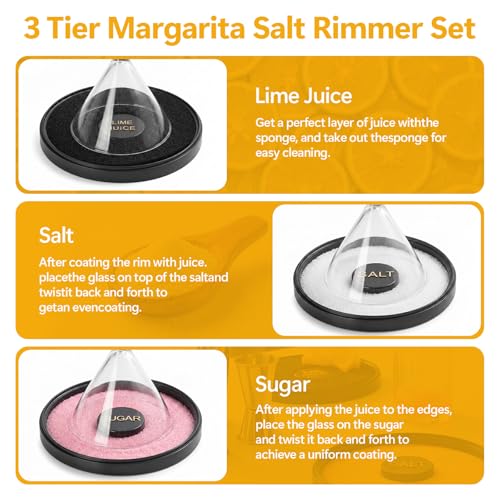 Mingting 3-Tier Black Margarita Salt Rimmer Set with Lid, Stackable Cocktail Garnish Organizer