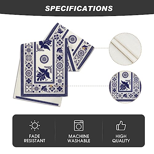 Artoid Mode 13 x 72 inch Floral Bird Table Runner Blue Patchwork Tiles