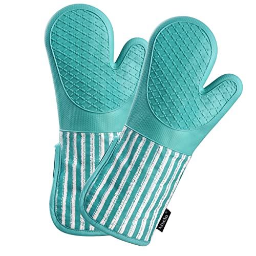 Extra Long Silicone Oven Mitts - Heat Resistant Kitchen Gloves, Set of 2