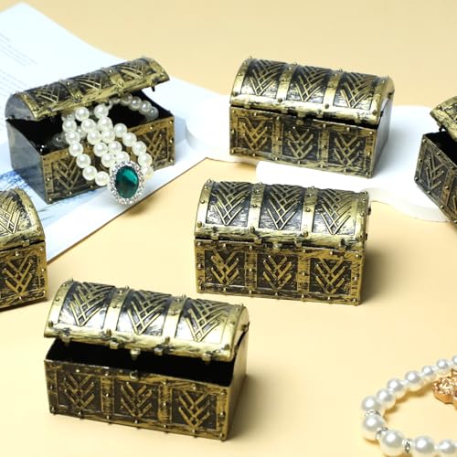 6-Piece Mini Pirate Treasure Chests - Vintage Plastic Storage Boxes