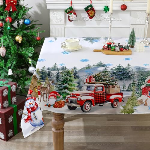 Cusugbaso White Christmas Tablecloth 60x104 Inches Rectangular Holiday Decor