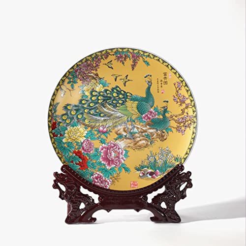 10-Inch Decorative Porcelain Plate with Peacock and Peony Design