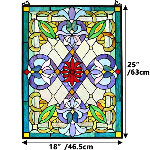 Victorian Tiffany Style Stained Glass Window Panel - 18" x 25"
