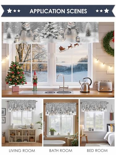 RisQiten Grey Snowman Christmas Window Valance 54x18 Inches, Pack of 1, Dark Gray