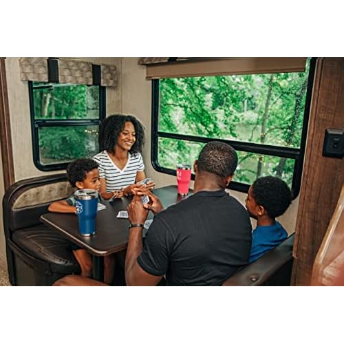 Camco Life is Better at The Campsite Tumbler | Heavy Duty Double Wall Vacuum Insulation | Crafted of 18/8 Stainless Steel | Unique ¡°Life is Better at The Campsite¡± Design on Navy | 30-oz (53324)