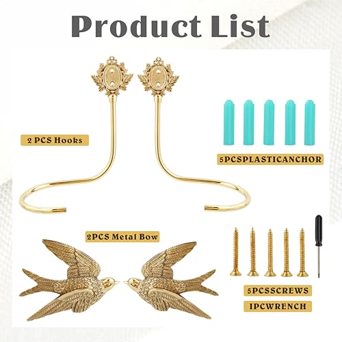 Solid Brass Swallow Curtain Holdbacks - Hand-Forged Gold Wall Tiebacks