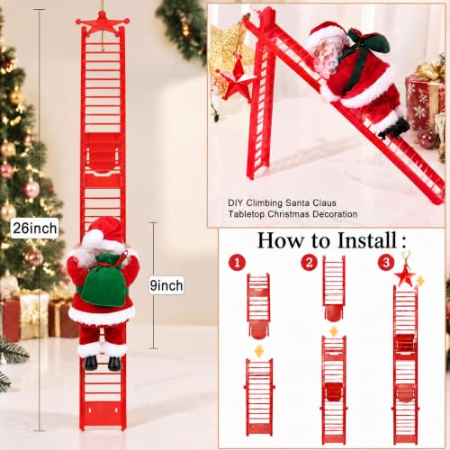 Climbing Santa Claus on Ladder - Electric Musical Christmas Decoration