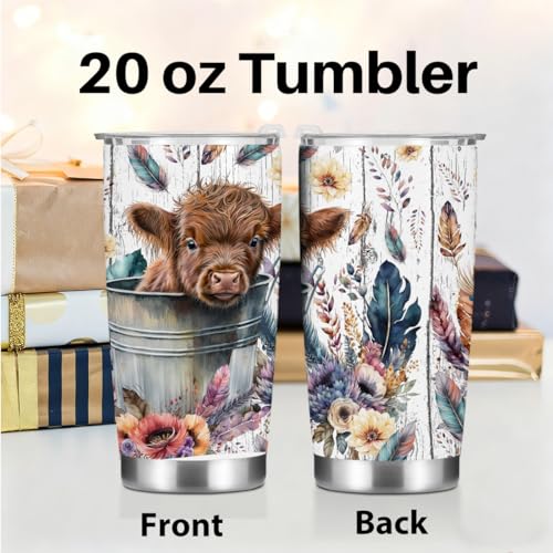 Jealance Cow Print Tumbler 20oz Vacuum-Insulated Cup with Lid – Western Decor Gift