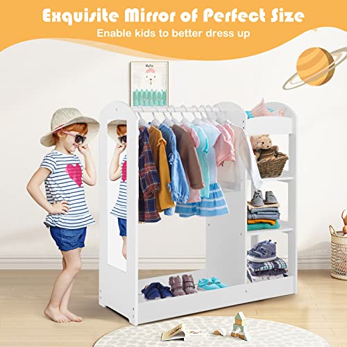 Kids Dress Up Storage Closet with Mirror, Hanging Rack and 3-Tier Shelves