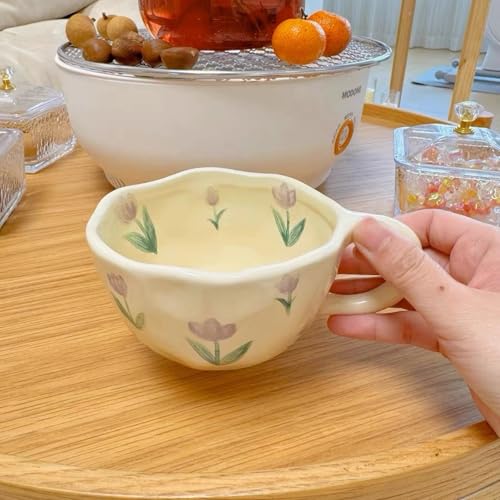 Purple Tulip Handmade Floral Ceramic Coffee Mug 8.5oz for Tea & Hot Chocolate