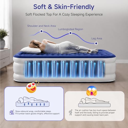 Self-Inflating Air Mattress with Built-In Pump, 18 Inch Twin Blow Up Bed
