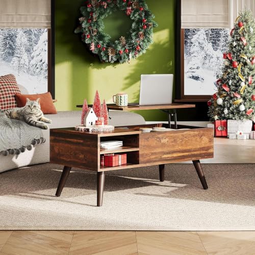 Lift Top Coffee Table with Hidden Storage and Adjustable Shelf, Brown