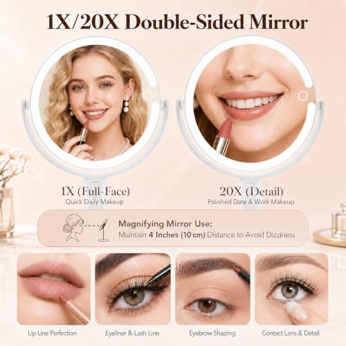 MOMOKUBA Makeup Mirror with Lights, 20X Magnifying Mirrors, Height