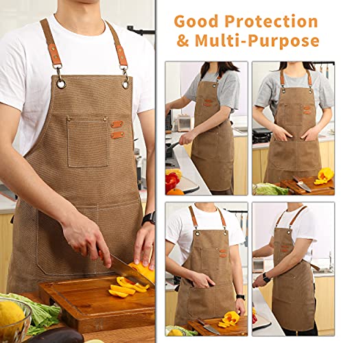Canvas Cross-Back Apron with Pockets for Cooking, Gardening, and Work