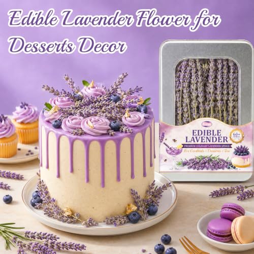 Rylenor 60+ Stems Edible Lavender Sprigs 1.1oz for Cocktails & Dessert Decor