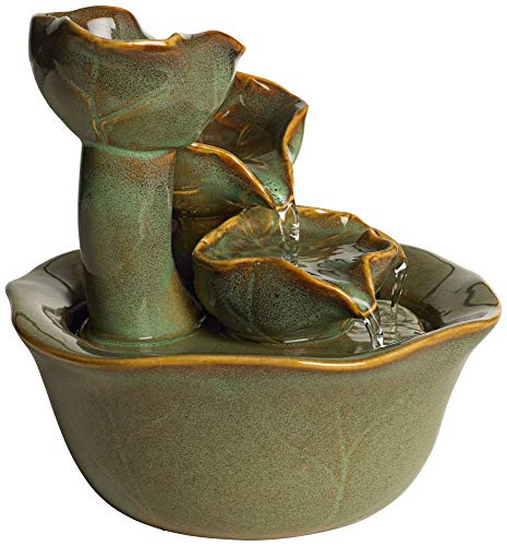 8-Inch Ceramic Tabletop Zen Water Fountain, Cascading 3-Tier Waterfall