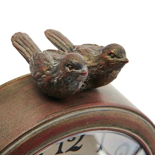 Creative Co-Op Vintage Pewter Mantel Clock with Birds, Distressed Brown