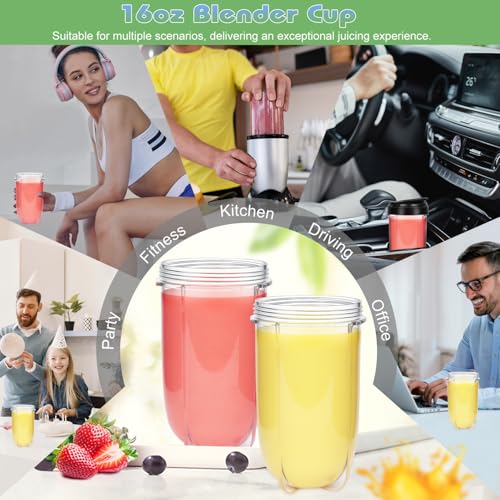 16oz Replacement Blender Cups - 2 Pack, Food-Grade Plastic for 250W Blenders
