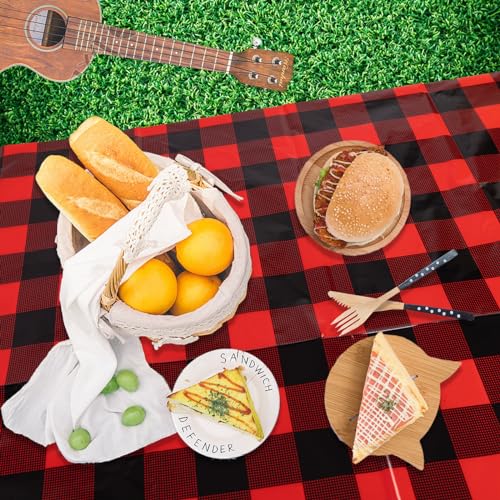 Kesfey Red and Black Gingham Christmas Tablecloths - Pack of 3, 54x108 inches